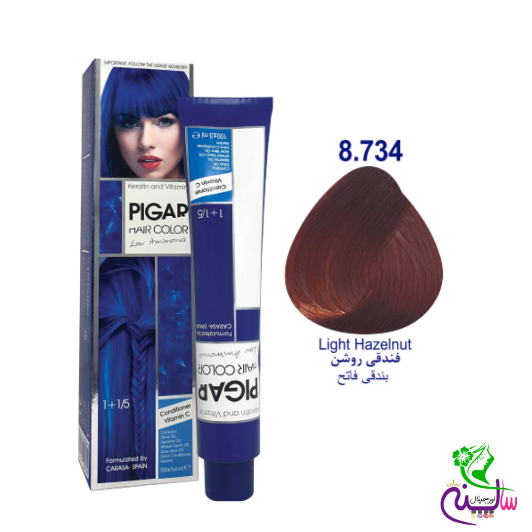 رنگ مو پیگار فندقی روشن شماره 8.734 Pigar